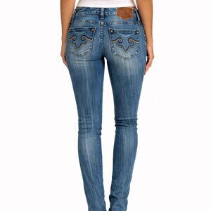 ReRock for Express Women's Jeans 27.5" x 29" Size 2 Legging Embroidered Blue GUC